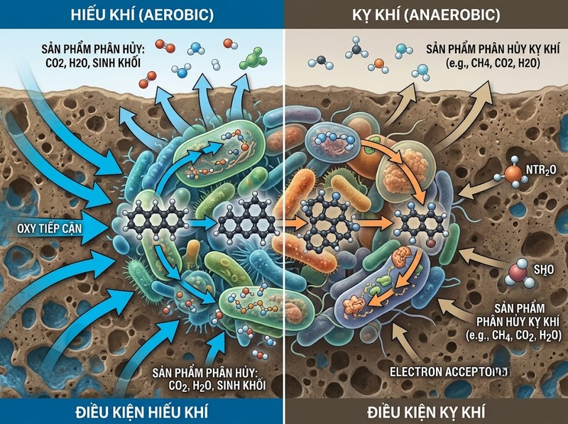 Bioremediation tận dụng vi sinh vật để phân hủy hoặc biến đổi chất ô nhiễm