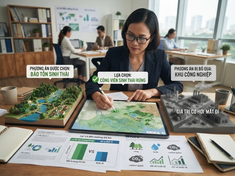 Chi phí cơ hội trong quyết định môi trường phản ánh phương án bị từ bỏ nào?