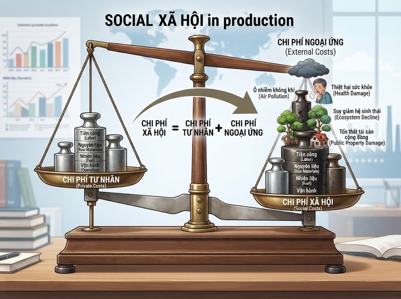 Chi phí xã hội và chi phí tư nhân trong môi trường chênh lệch vì đâu?