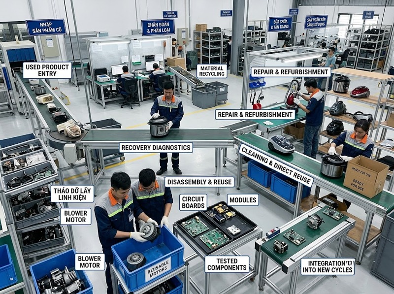 Công nghệ tái sử dụng vật liệu giữ sản phẩm hoặc bộ phận trong vòng sử dụng