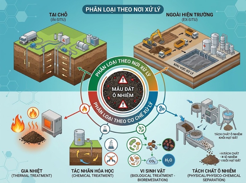 Công nghệ xử lý đất ô nhiễm tại chỗ và ngoài hiện trường khác nhau thế nào?