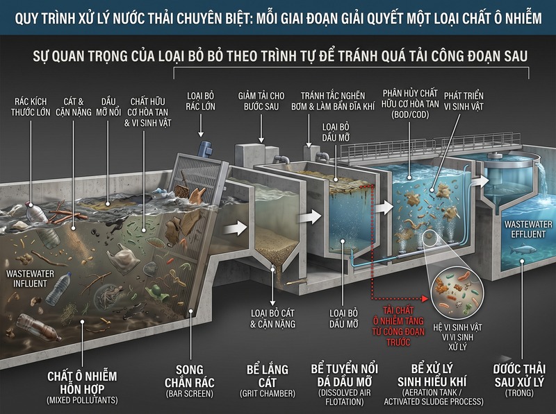 Công nghệ xử lý nước thải kết hợp vật lý, hóa học và sinh học ra sao?