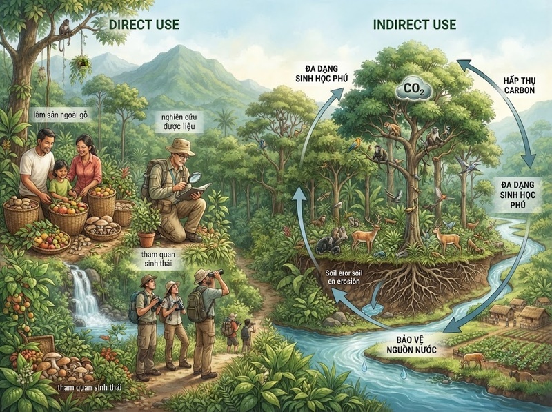 Giá trị sử dụng và không sử dụng của môi trường khác nhau ở điểm nào?