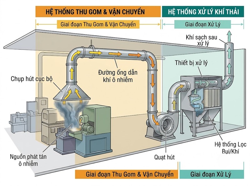 Hệ thống thu gom phát thải đưa chất ô nhiễm về thiết bị xử lý thế nào?