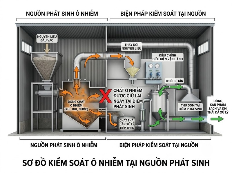Kiểm soát ô nhiễm tại nguồn giảm chất ô nhiễm trước khi phát tán ra ngoài