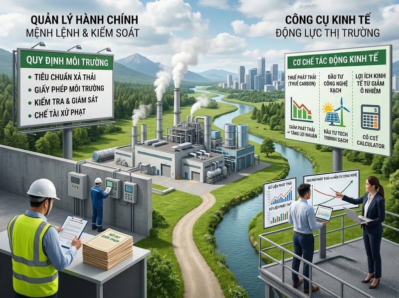 Lựa chọn công cụ kinh tế môi trường phù hợp hơn quản lý hành chính trong trường hợp nào?