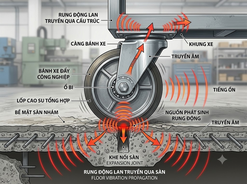Mặt sàn ảnh hưởng thế nào đến tiếng ồn của bánh xe đẩy?
