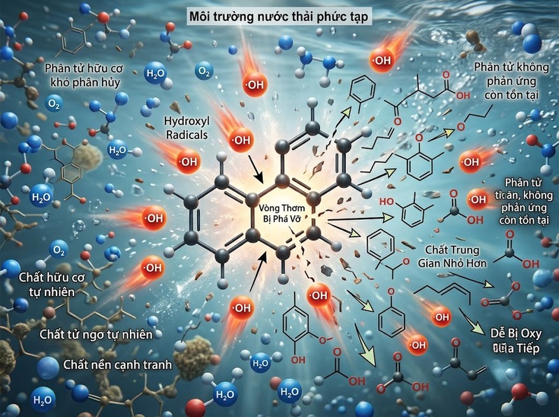 Quá trình oxy hóa nâng cao tạo gốc phản ứng mạnh để phân hủy chất khó xử lý