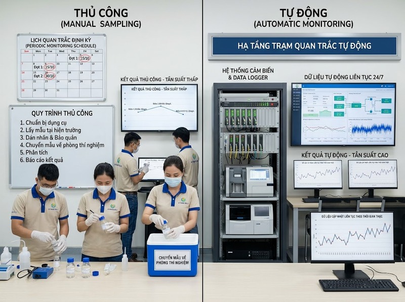 Quan trắc thủ công và tự động khác nhau về tần suất, dữ liệu và vận hành