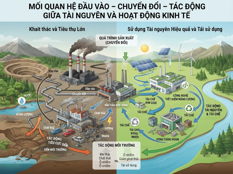 Sử dụng tài nguyên trong nền kinh tế cho thấy mức phụ thuộc môi trường ra sao?