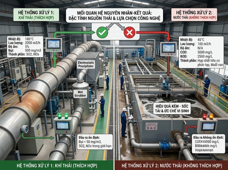 Hiệu quả kiểm soát ô nhiễm phụ thuộc nguồn thải, công nghệ và điều kiện vận hành
